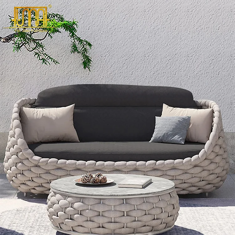 Outdoor furniture pool side 3 seat aluminum rope patio garden sofa set