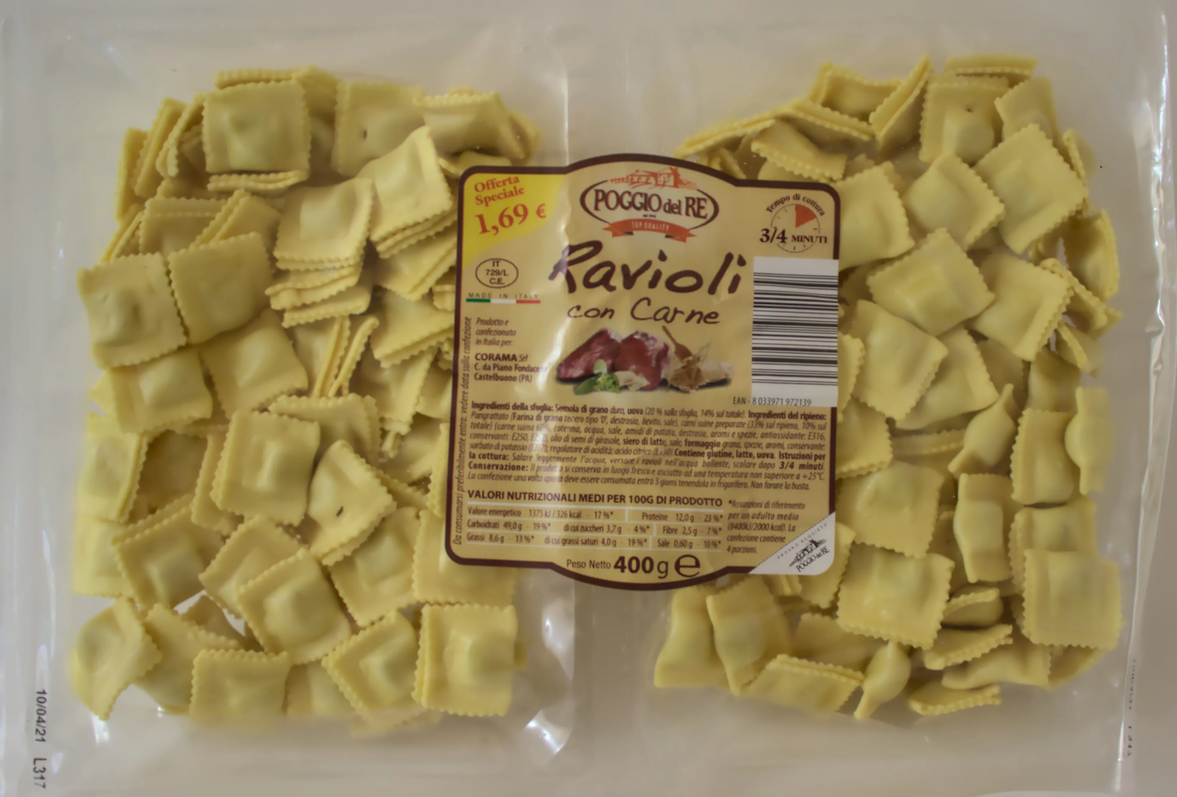 
HAM FILLED TORTELLINI - DOUBLE PACK- 400 g - Italia POGGIO DEL RE 
