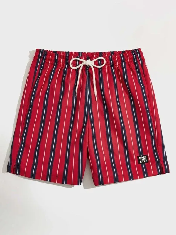 Men Slogan & Striped Shorts Wholesale Custom Design Casual Workout Side Pockets Mesh Running Cargo Shorts For Men