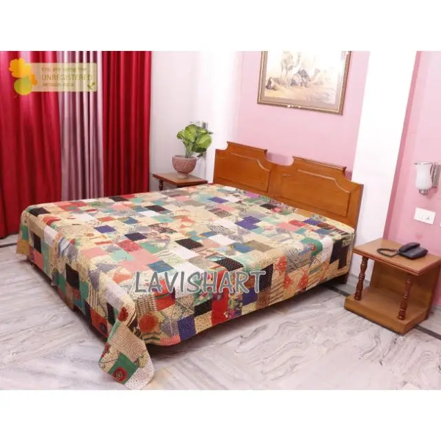 Лоскутное одеяло Kantha хлопковое покрывало ручной работы с цветочным принтом Gudri домашний декор