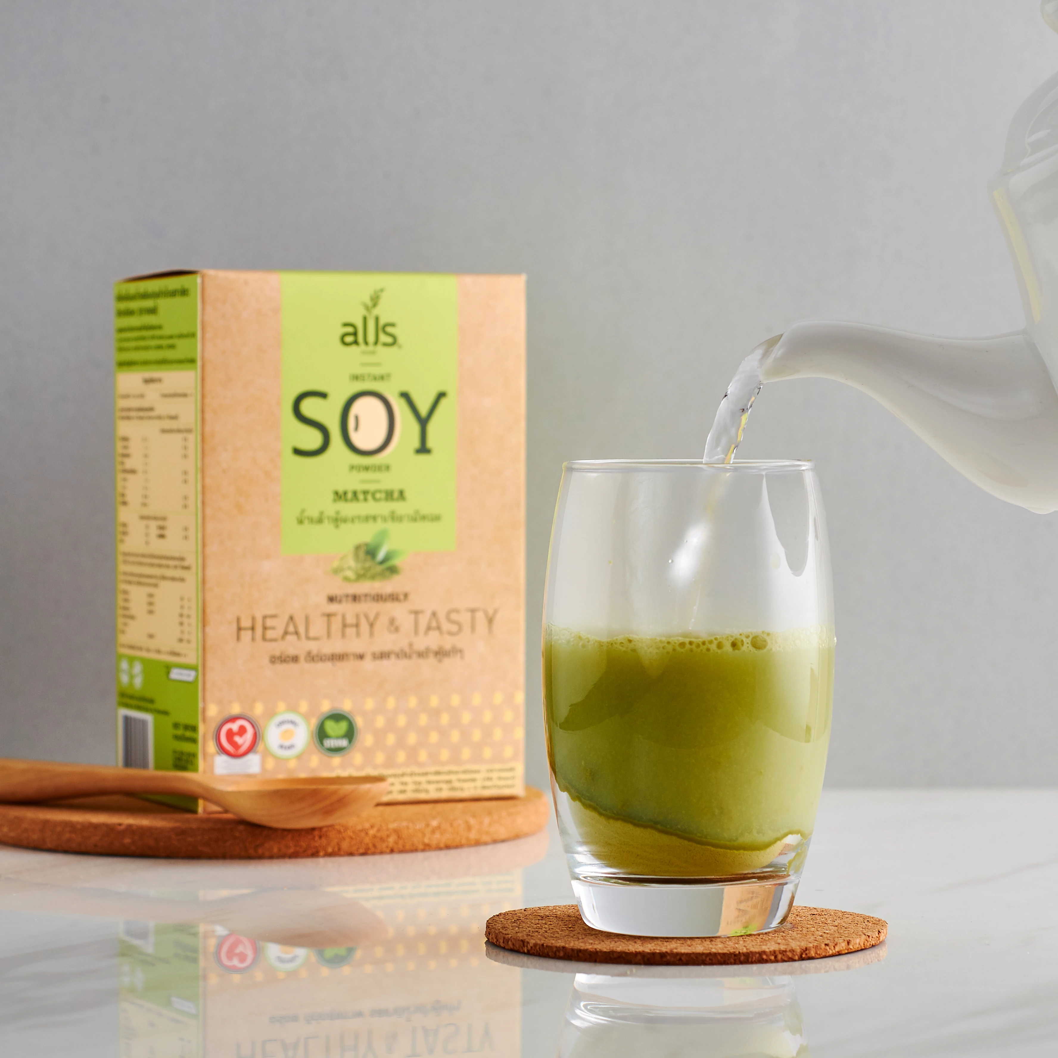 
Alls Premium Manufacturer Organic Soy Milk Instant Drink Powder with Stevia Matcha Flavor (alls brand) 