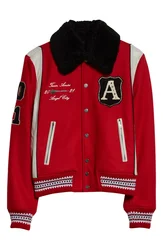 Men varsity jacket new fashion turn down fur collar leather wool fabric chinelle embroidery men baseball letterman jacket