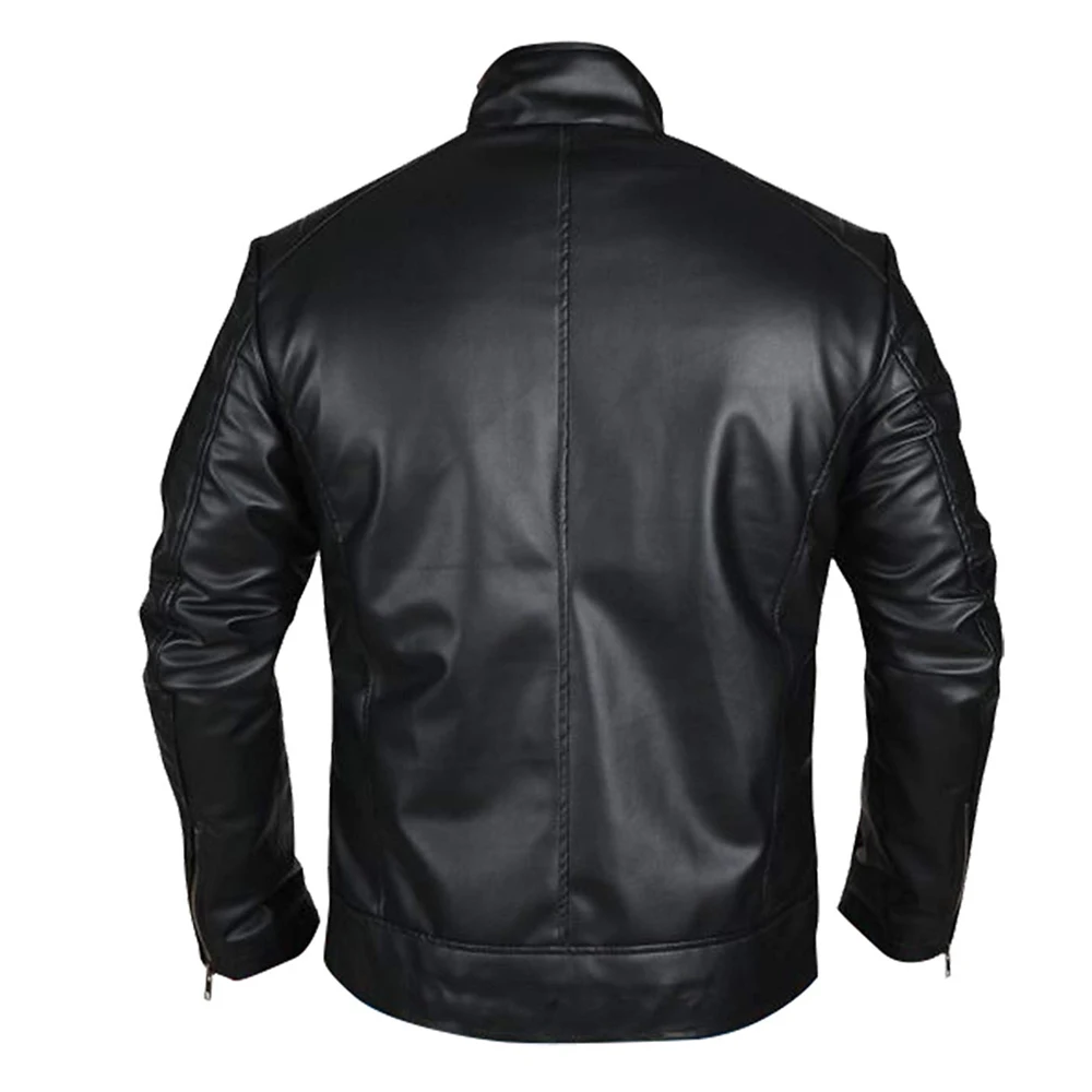 Men slim fit fashion contrast color casual real leather jacket