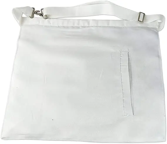 Masonic white apron square and compass machine embroidered logo with adjustable belt and backing with pocket