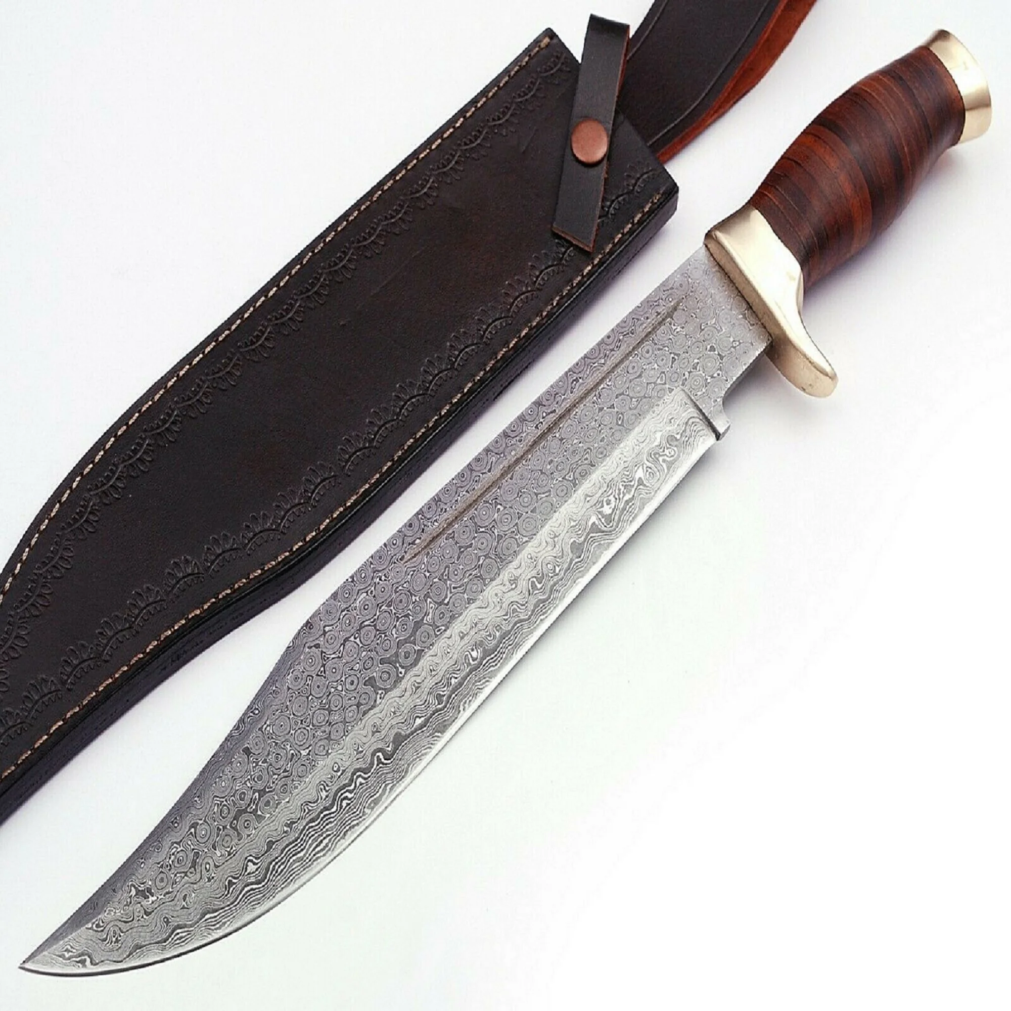 
Custom Handmade Damascus steel Bowie Knife Survival Knife Camping Knife With Leather Sheath 