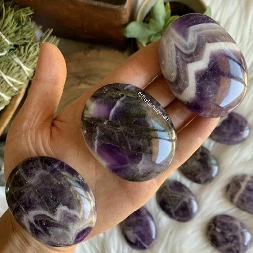 Chevron Amethyst Palm Stones | Wholesale Dream Amethyst Stone Palm Stone