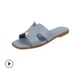 Ladies Shoes Flat Casual Fashion Designer Brand Slipper Pu Leather Women Beach Oran Sandals Outdoor Casual One Thong Slipper
