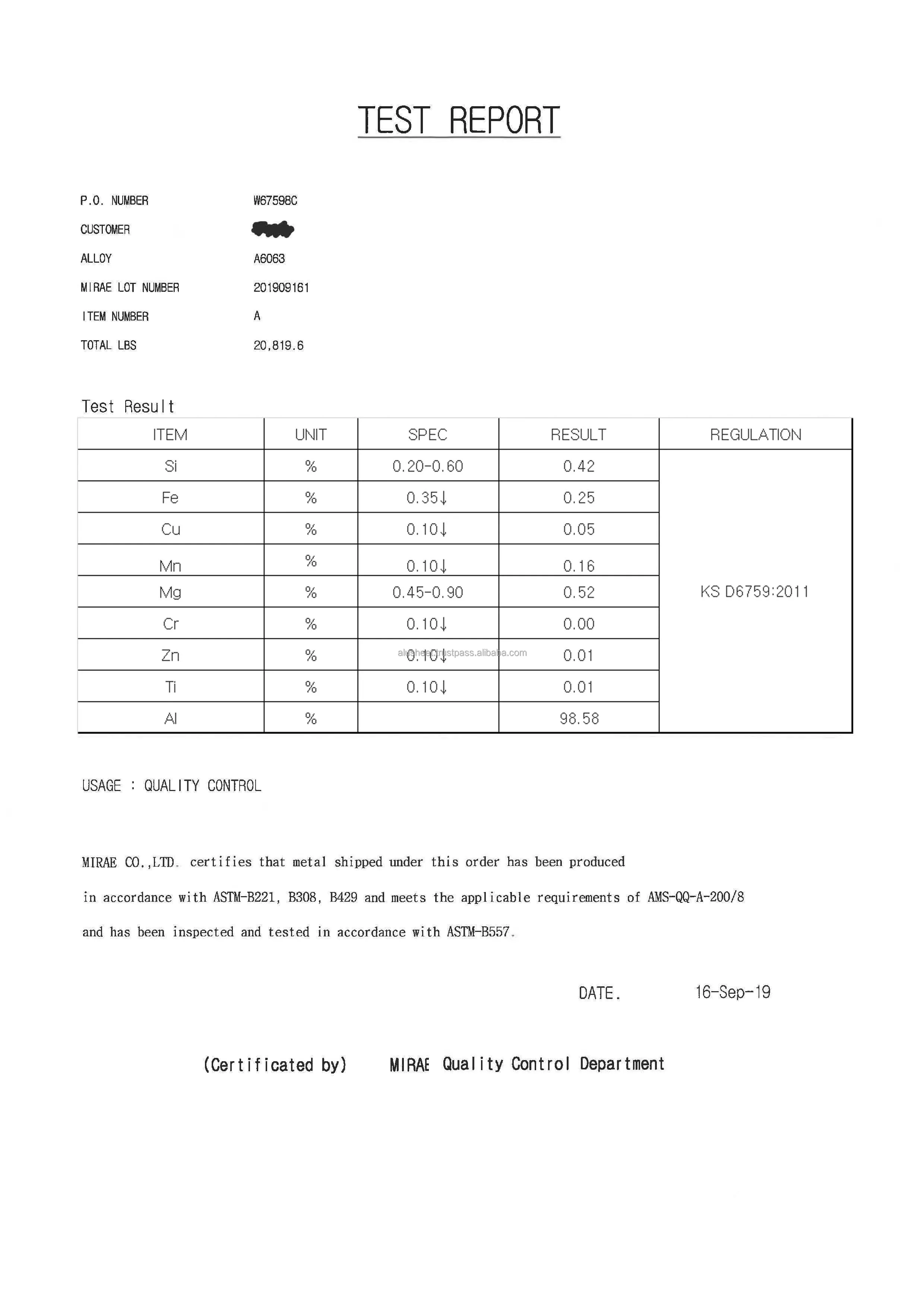 
Best Quality Korean Aluminum Billet 