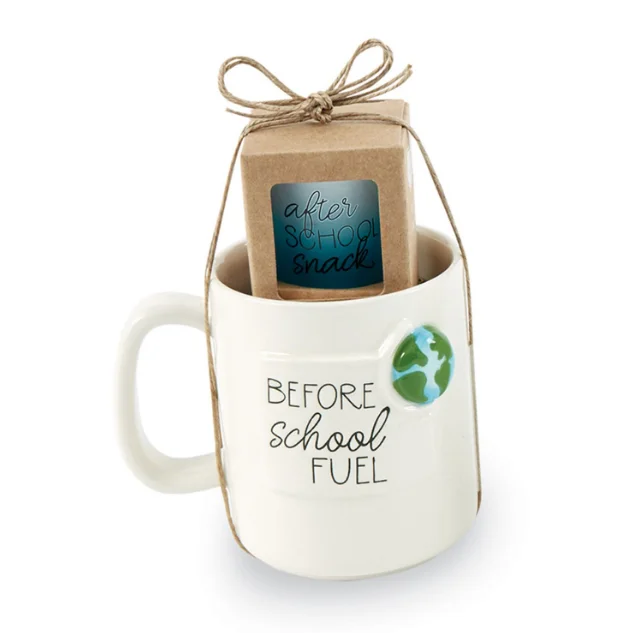 Dolomite Globe Apple Pencil Teacher Ceramic Coffee Mug With Printed Sentiment