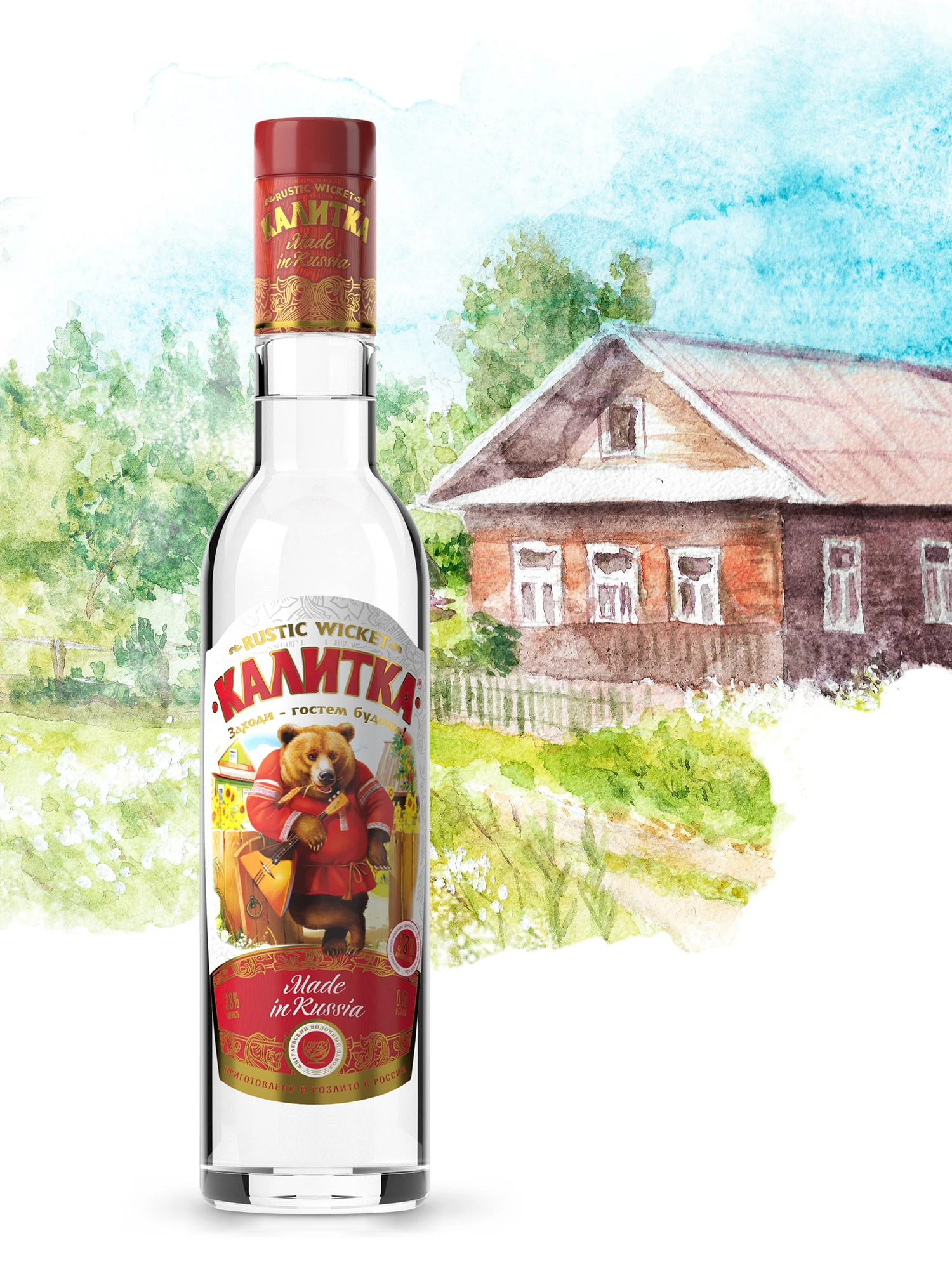 Алкоголь класса люкс (38% Альк.) Бутылка 500 мл в стеклянной упаковке, традиционная русская натуральная водка «Калитка»