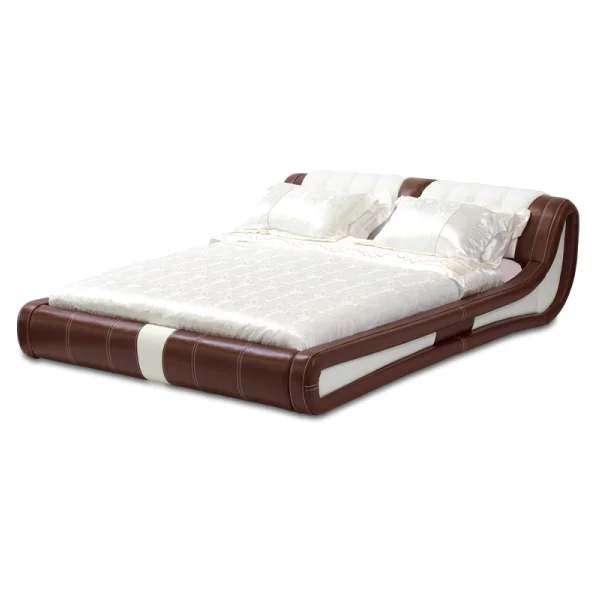 Genuine leather kingsize high back contemporary soft bed with strong metal bed frame CARMEN AVA - Black/White, Brown/White