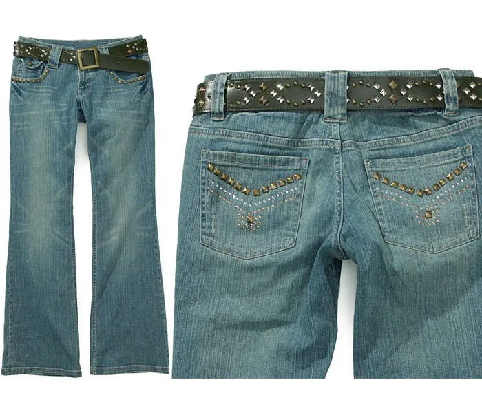 Factory Direct Supplies Custom Fashion Wide Leg Style Girls 5 Pockets Stretch denim jeans two back pockets have a variety studs