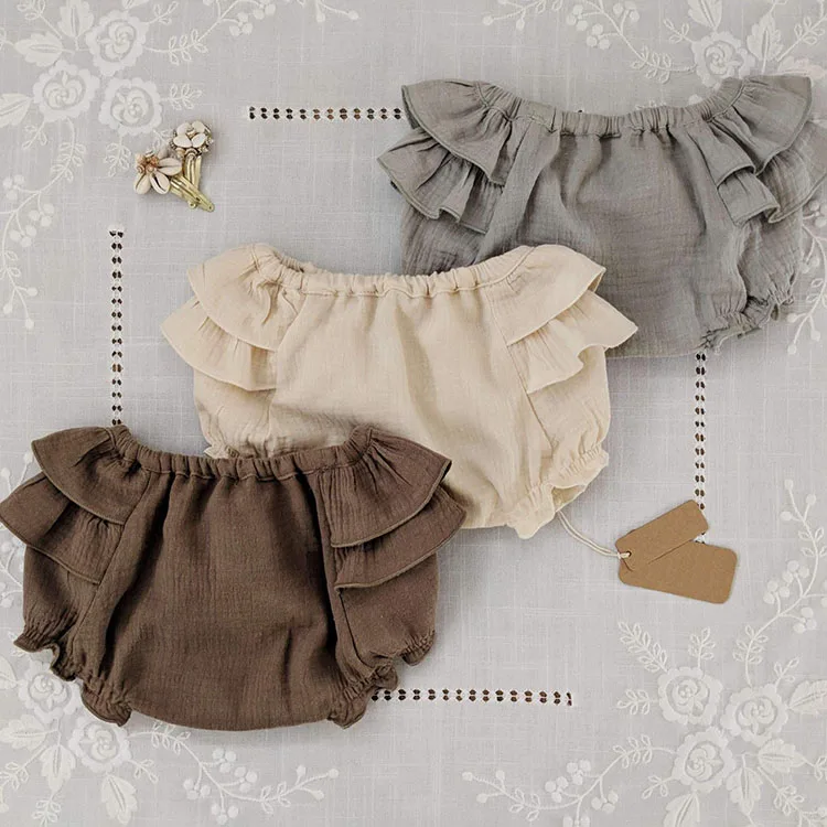 Fashion Organic Cotton Ruffles Gauze Newborn Girls Baby Short Pants