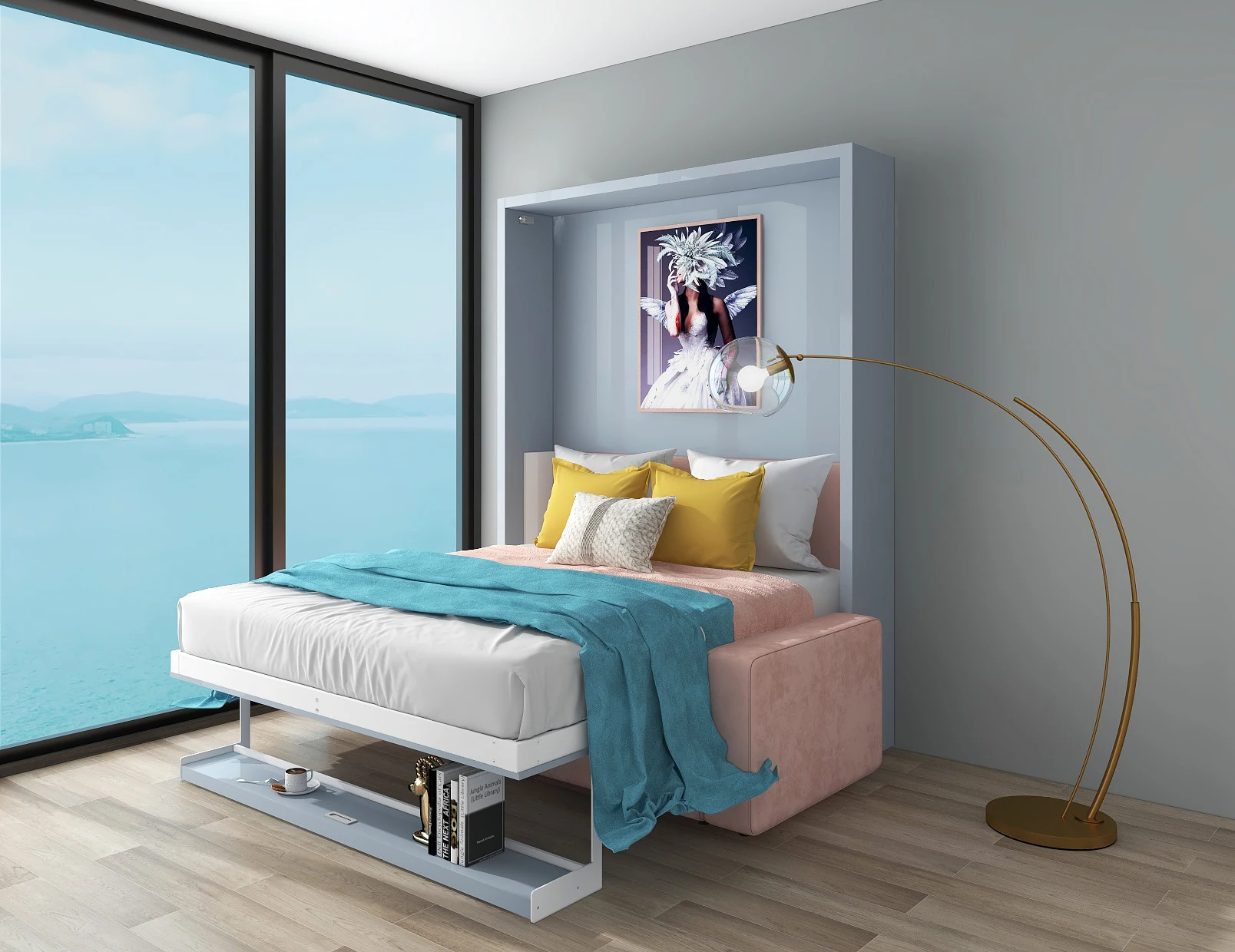 Yu murphy bed Vertical Wall bed with Sofa & Bookshelf