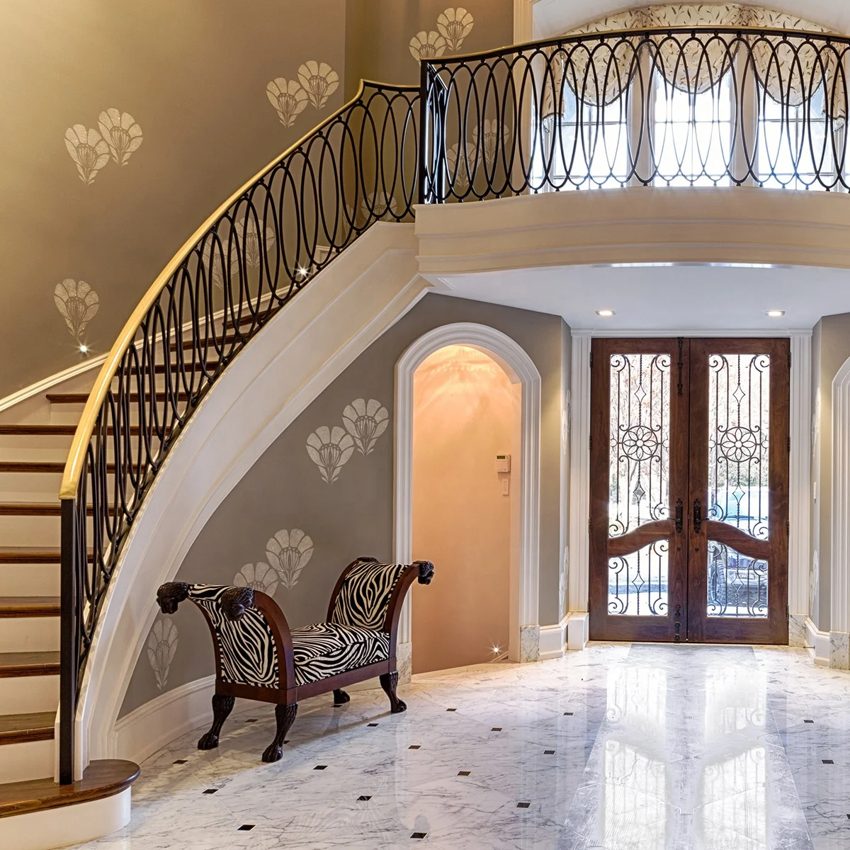 High end house interior decorative stair railing designs wrought iron railing design