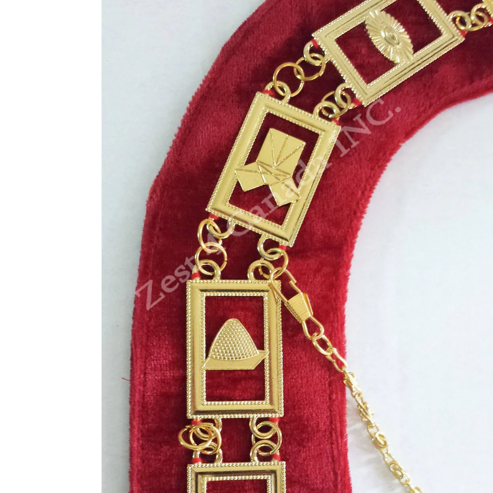 
Masonic Past Master Mason Chain Collar Gold Plated Red Velvet 