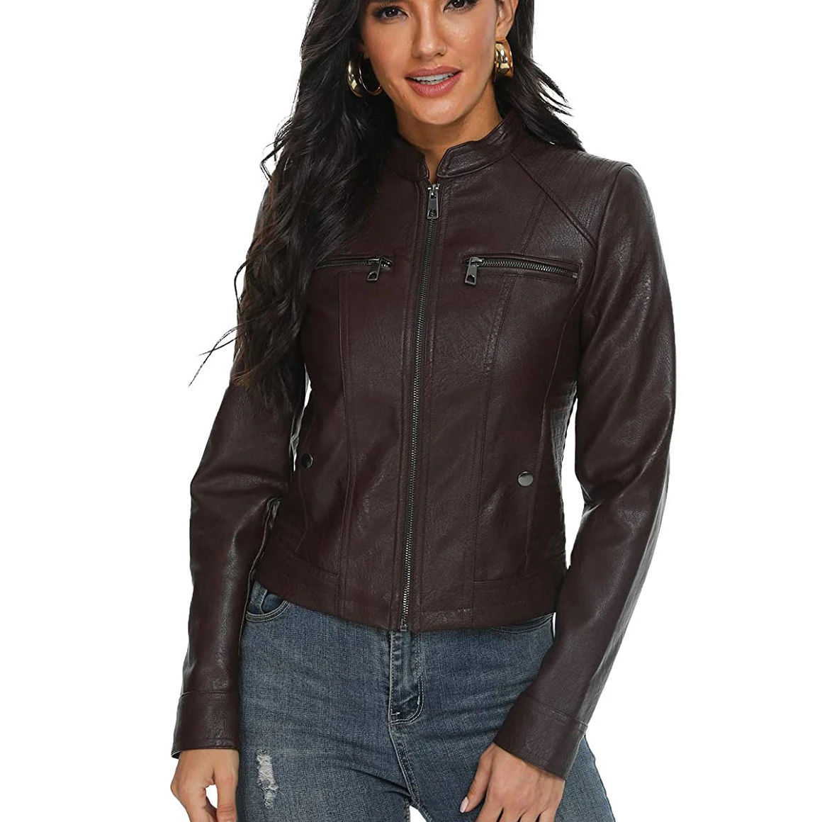 Оптовая продажа низкая цена модные кожаные байкерские Классические Куртки-бомберы с карманами на молнии для женщин большое количество