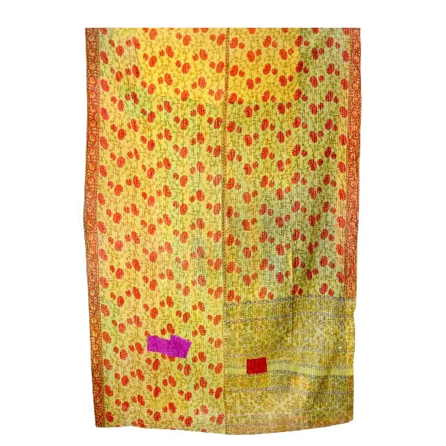 Indian Handmade Vintage Kantha Quilt Printed Bedcover Cotton Blanket Gudari Vintage Kantha Quilt