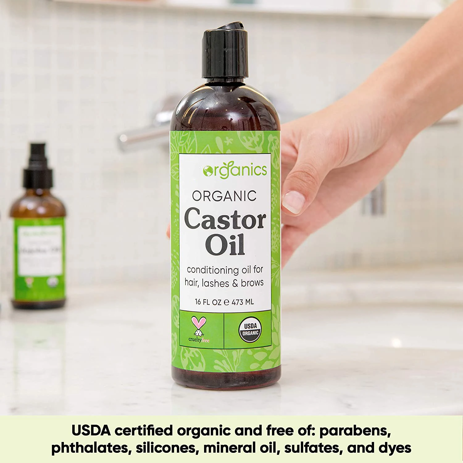 Castor Oil Organic Cold-Pressed (16oz) 100% Pure Hexane-Free Castor Oil - Conditioning & Healing, For Dry Skin, Hair Growth