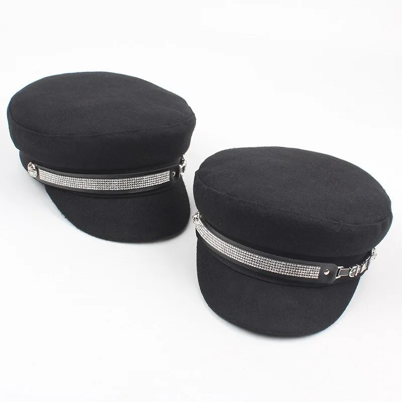 2021 модная шапка капитана женские матросские шапки декоративные ремни из плоских костей со стразами военные хлопковые