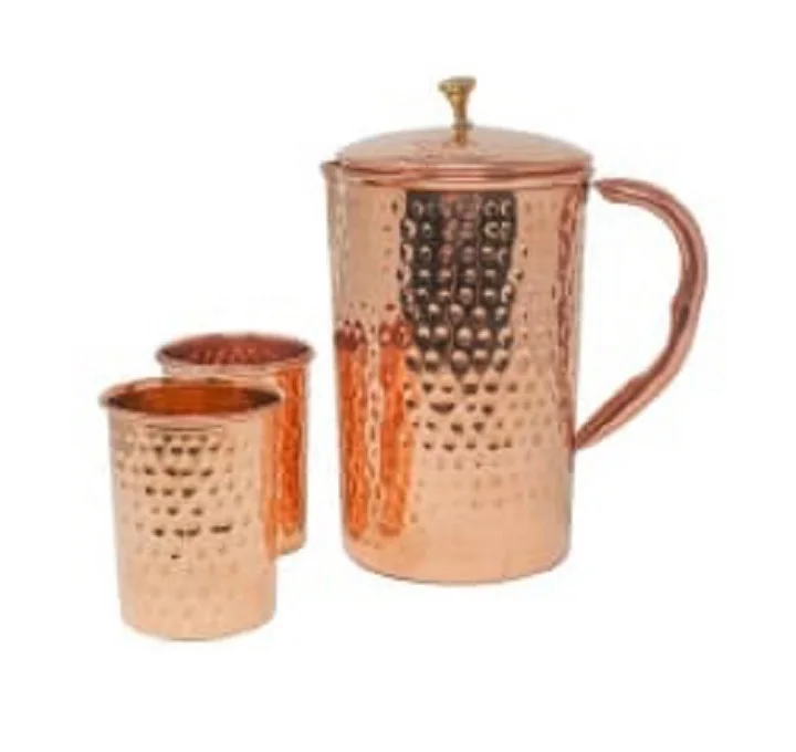 Excellent Quality Hammered Copper Gift Set Classic Jug With 4 Glass Available at Wholesale Price From India Exporter