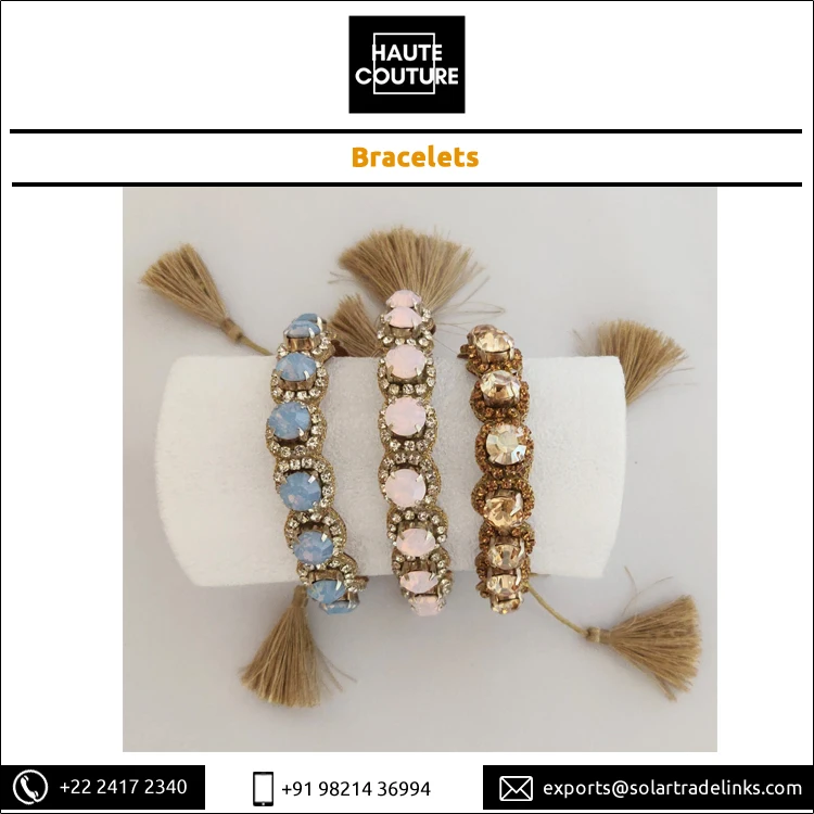 Custom Brand Trendy Fashion Jewelry Hand Embroidered Handmade Multi Color Opal Crystal Stones Made Women Bracelets