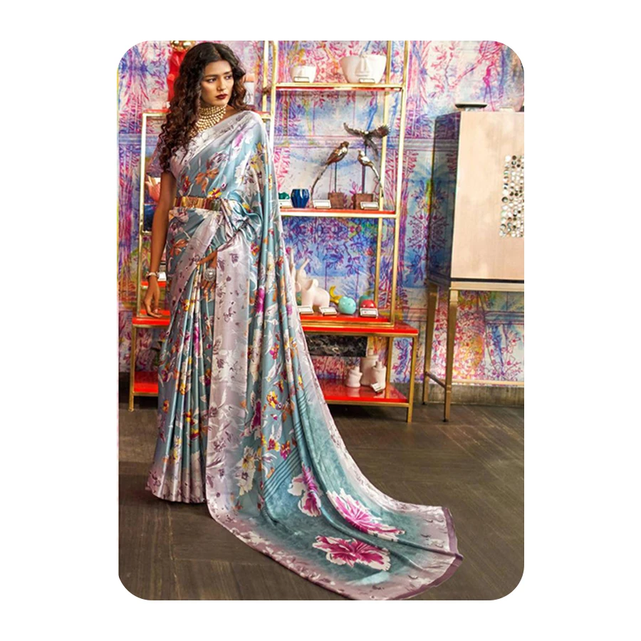 Простой Шелковый Сари Kshwetlana из Индии