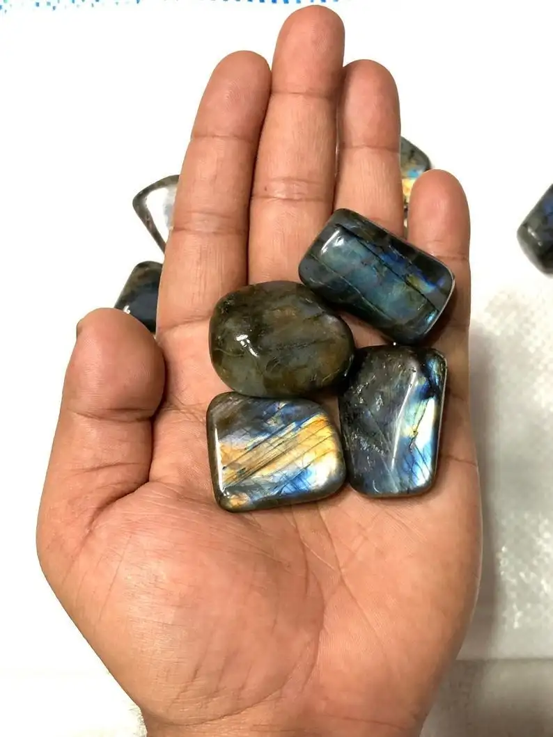 BEAUTIFUL LABRADORITE CRYSTAL TUMBLED STONES / POLISHED LABRADORITE TUMBLES  WITH FLASH /NATURAL STONE GRAY LABRADORITE TUMBLES