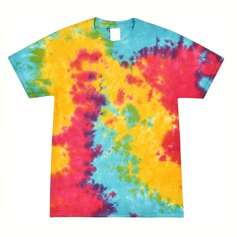 
ODM designs breathable Easy wear custom neck Multi colored high-quality printed and embroidered Tie dye T-shirt 