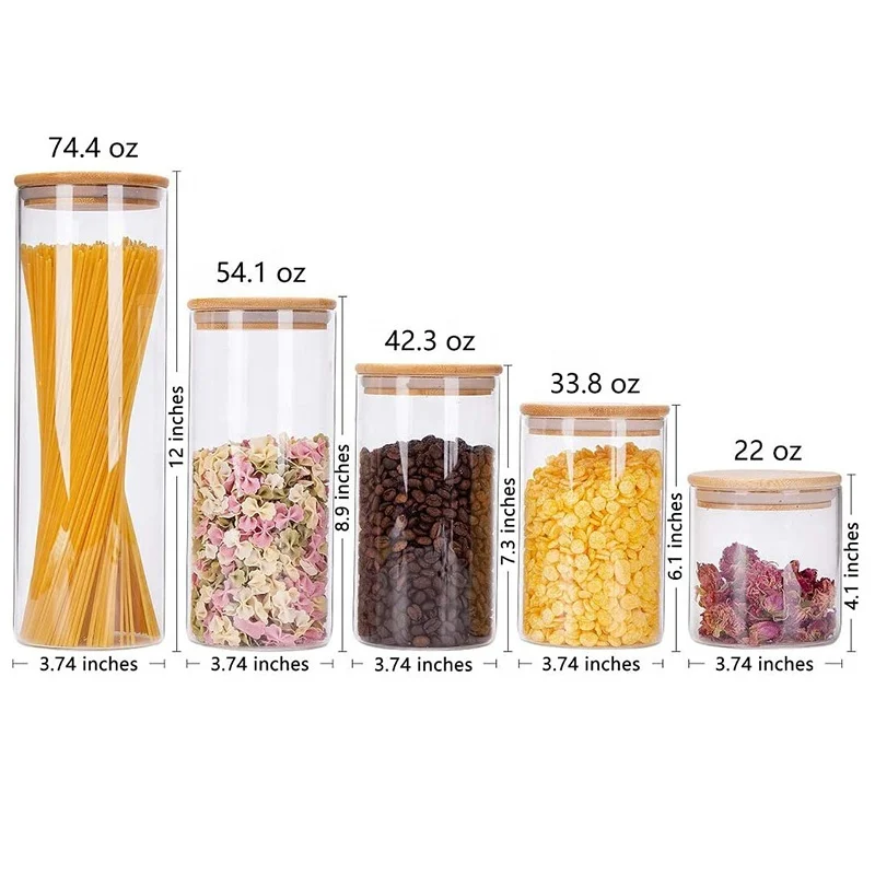
Glass Food Storage Jars Containers Kitchen Canister With Airtight Bamboo Lids For spaghetti Coffee Flour Tea Candy Cookie Spice 
