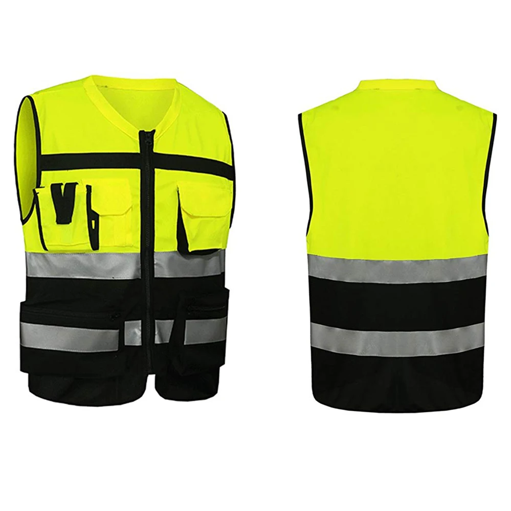 100% polyester traffic products security guard uniform en iso 20471 reflective safety vest with zipper pocket