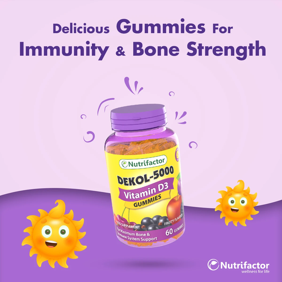  DEKOL-5000 жевательный мармелад витамин D3 холекальциферол 5000 Иу сильные мышцы Максимальная кость и иммунной системы поддержки кальция Мармеладные Конфеты