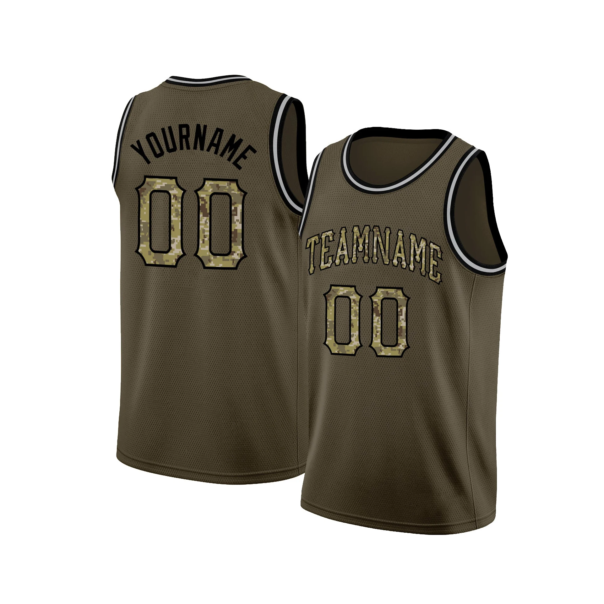 Singlet basketball Company that makes basketball Jersey Custom Olive Camo-Black Round Neck Rib-Knit Salute To Service Basketball