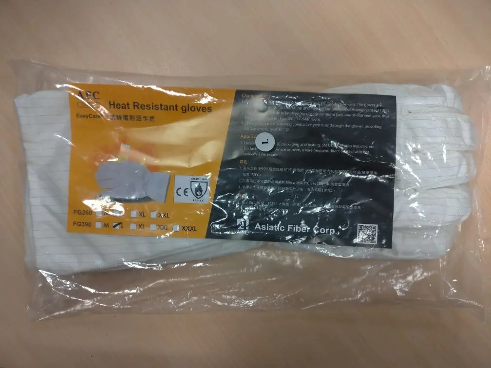 AFC EN407 Сертифицированный Безворсовая ESD термостойкие длинные перчатки
