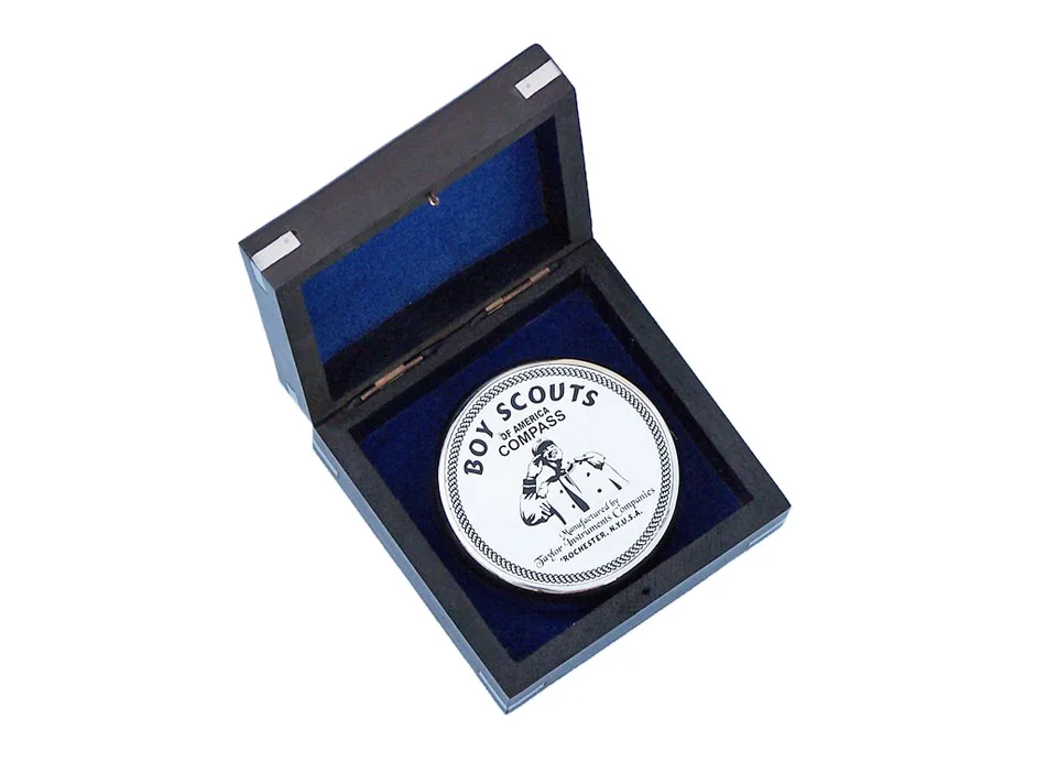 Beautiful Chrome Finish Brass Scout Boy Design Compass With Wood BoxNautical Vintage Style Compass Marine Magnetic Jeep Compass