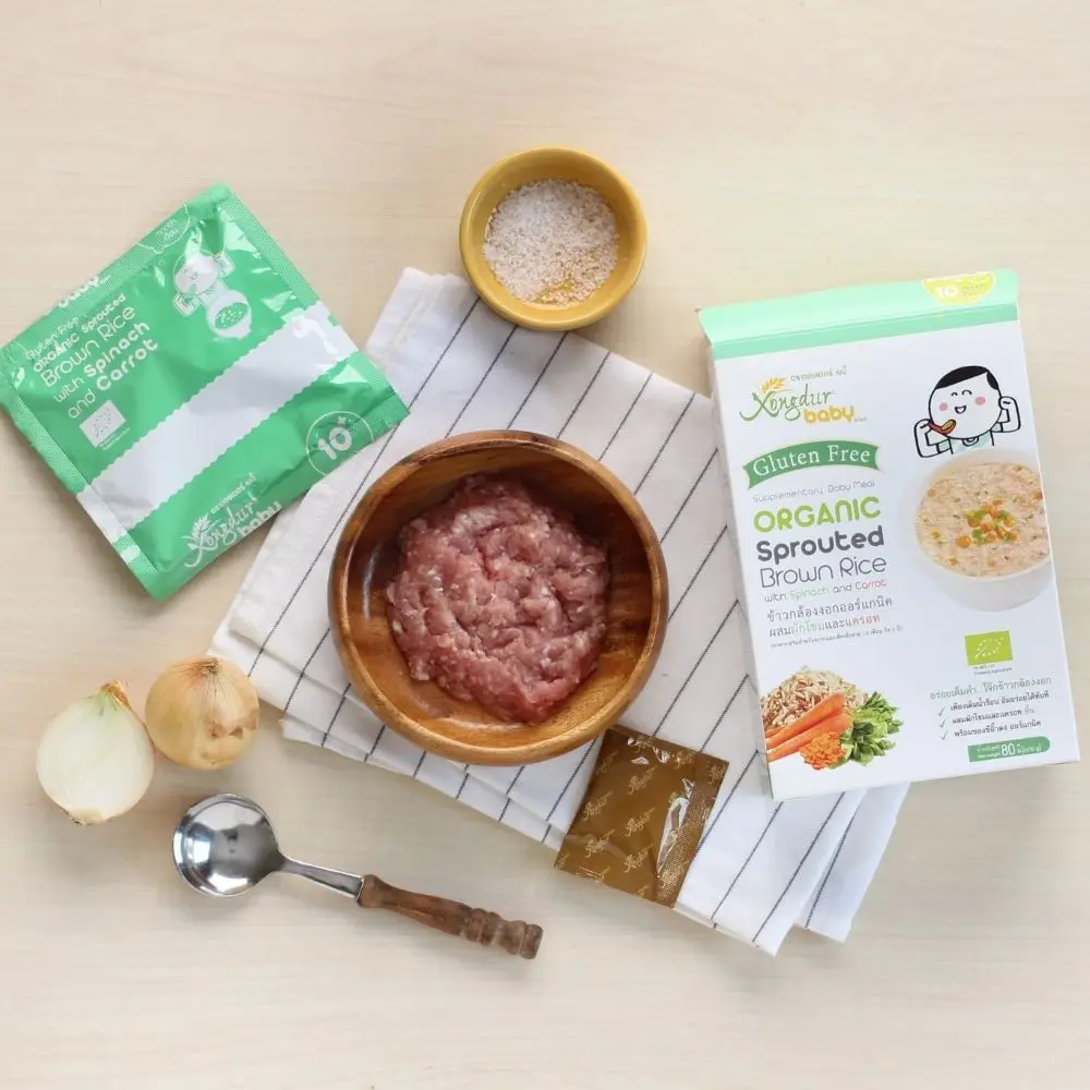 Добавка для детского питания, органический Выращенный коричневый рис с шпинатом и морковкой от Xongdur Baby