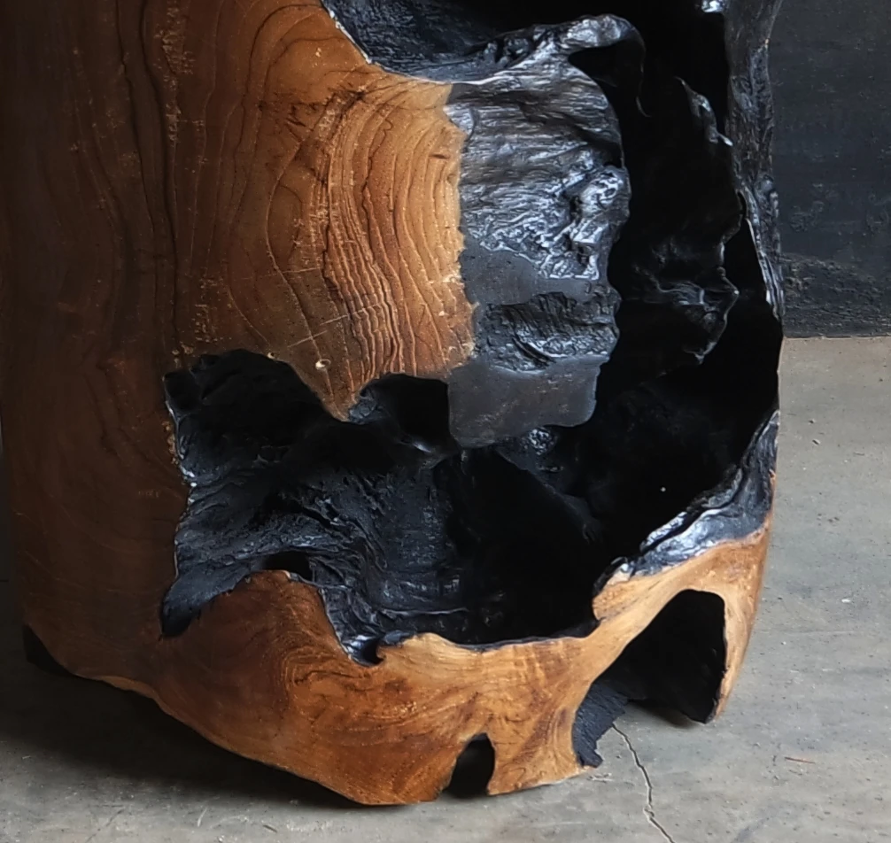 Organic Live Edge Round Teak Root Stool End Table