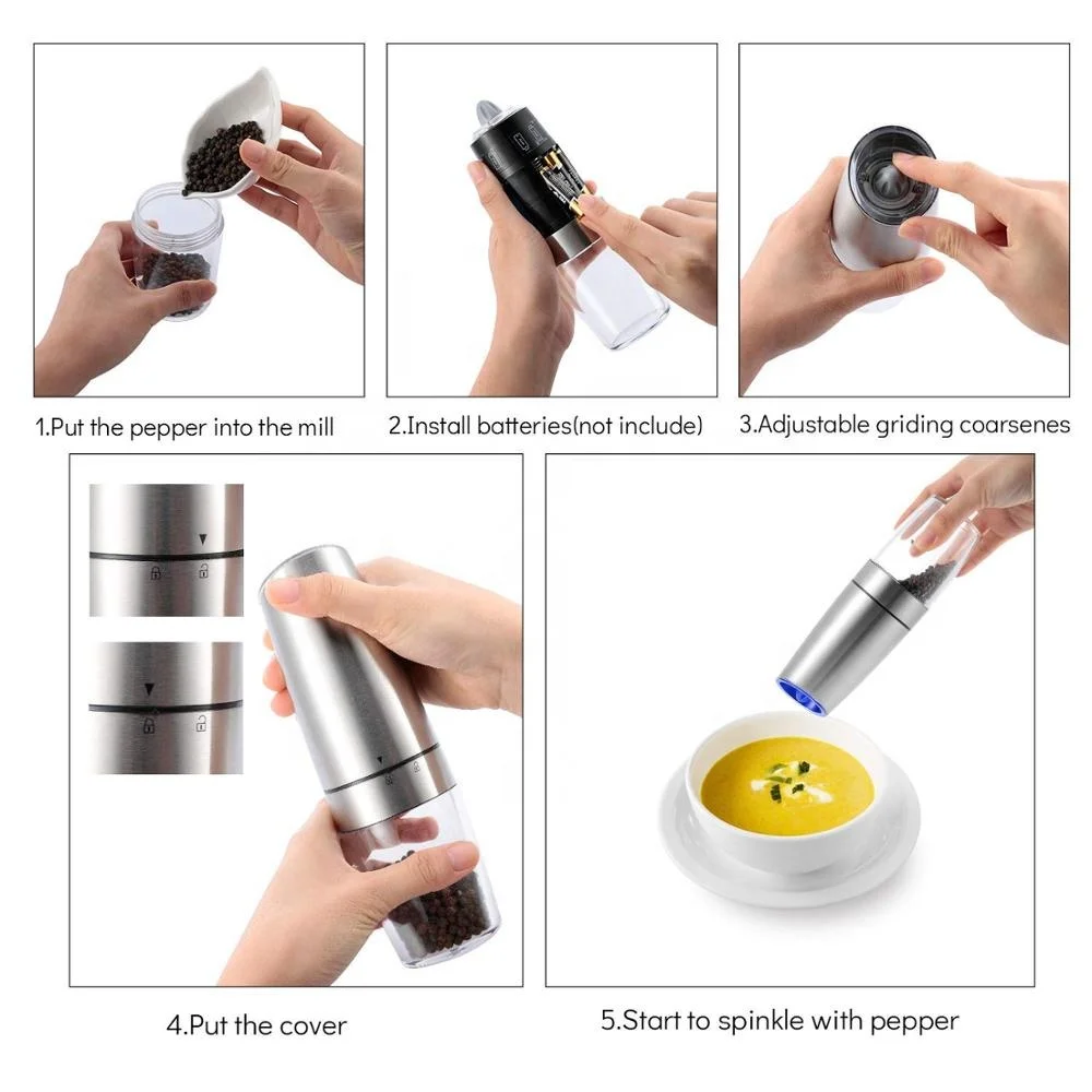 Manual Stainless Steel Salt and Pepper Grinder with Adjustable Fineness, Large Capacity