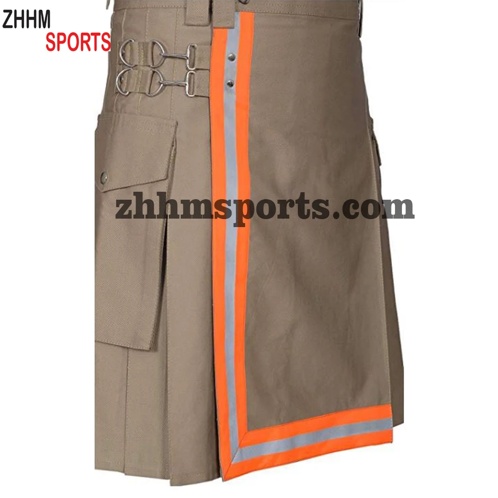 
Men Firefighter Box Plated Fireman Kilt With Orange Reflector tape 
