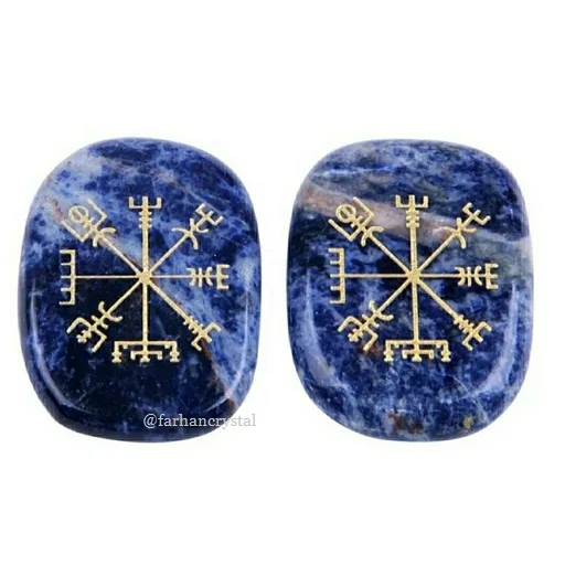 wholesale polished sodalite Palm STONES  ENGRAVED AGATE STONE SLICE | SPIRITUAL SYMBOL SODALITE STONE