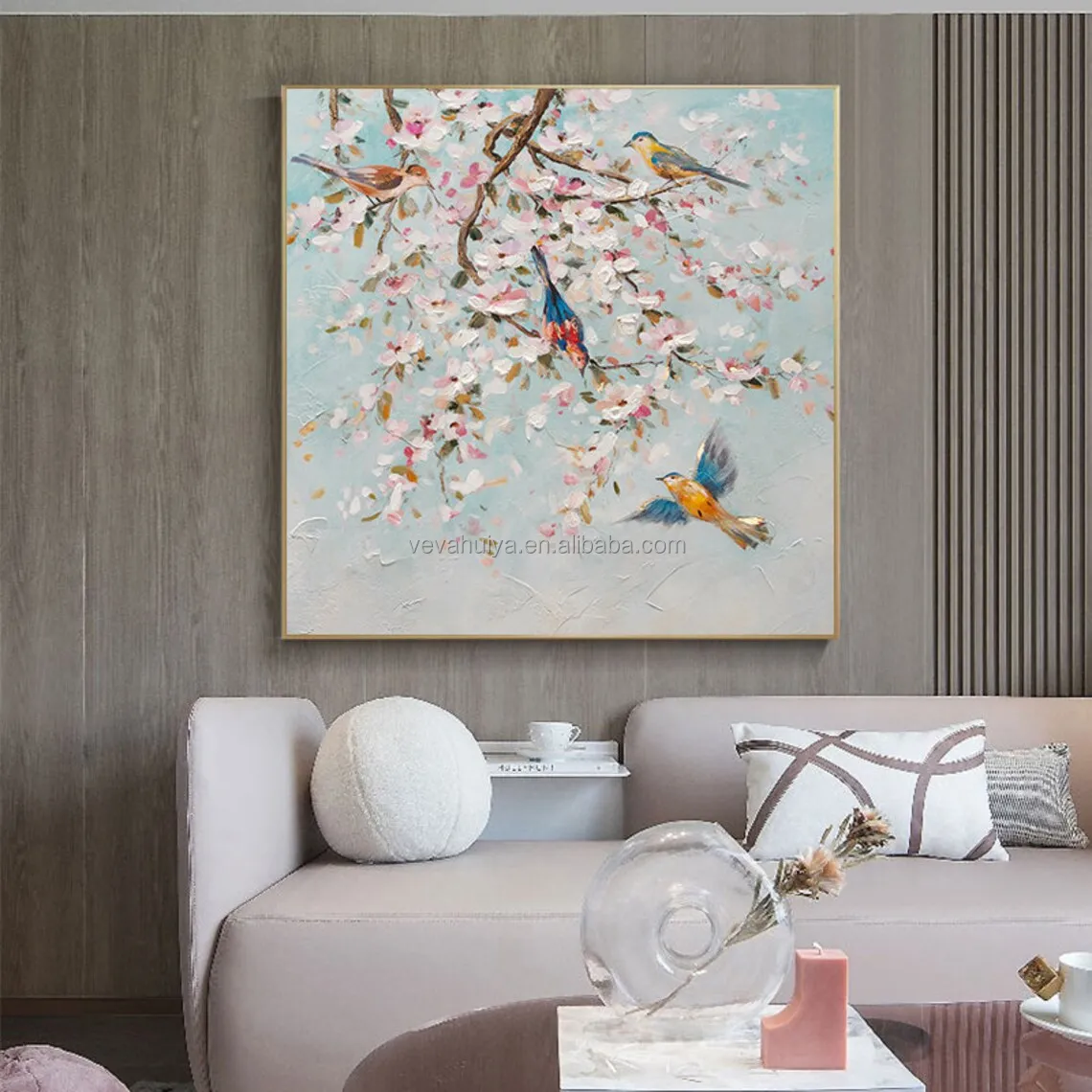 Оригинальная 3D картина маслом палитра нож Картина Дерево Птицы Цветок Ручная роспись на холсте настенное искусство для нового дома как домашний теплый