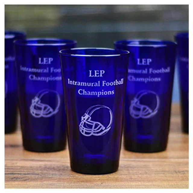 
Blue Pints Engraved Glasses With Design Logo And Text With Natural Frosted White 