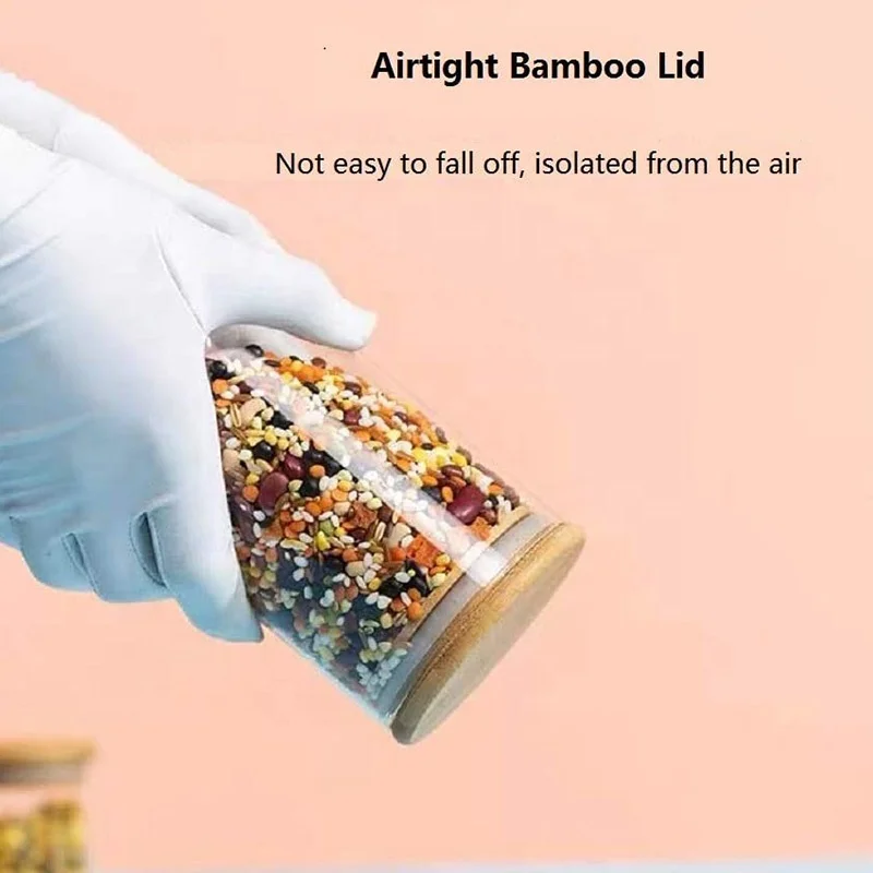 
Glass Food Storage Jars Containers Kitchen Canister With Airtight Bamboo Lids For spaghetti Coffee Flour Tea Candy Cookie Spice 