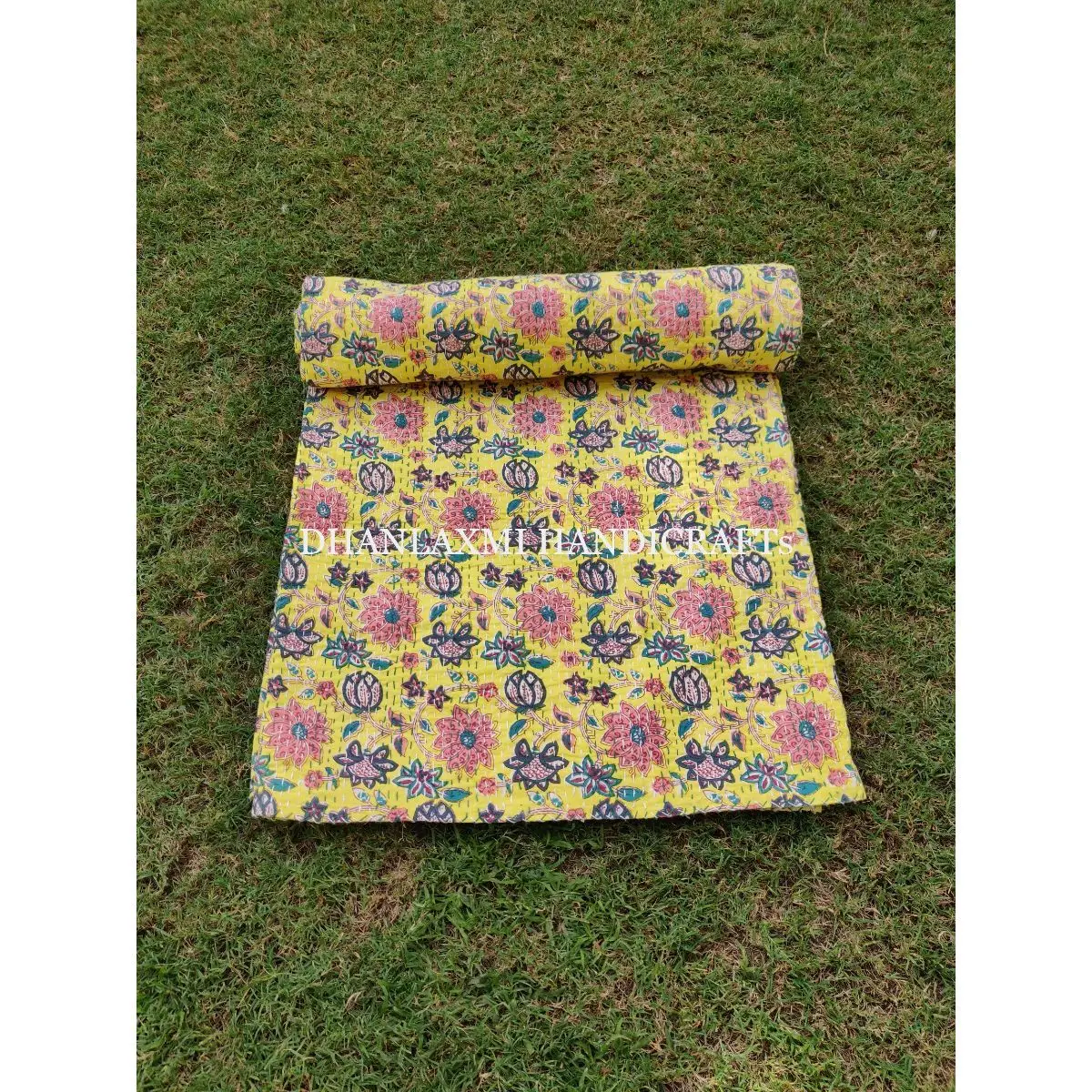 Домашнее декоративное хлопчатобумажное покрывало Kantha с красивым цветочным принтом оптом