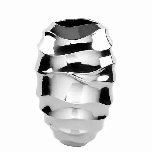Nordic Uneven Silver Bottle Shape Cylindrical Flower Vases with Shiny Nickel and Brass Electroplating in Aluminum  From India