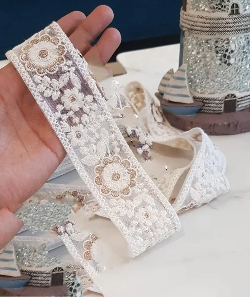 customized dew drop designed white 1.5 inch beautiful pastel colors with intricate floral embroidery for clothing designers.