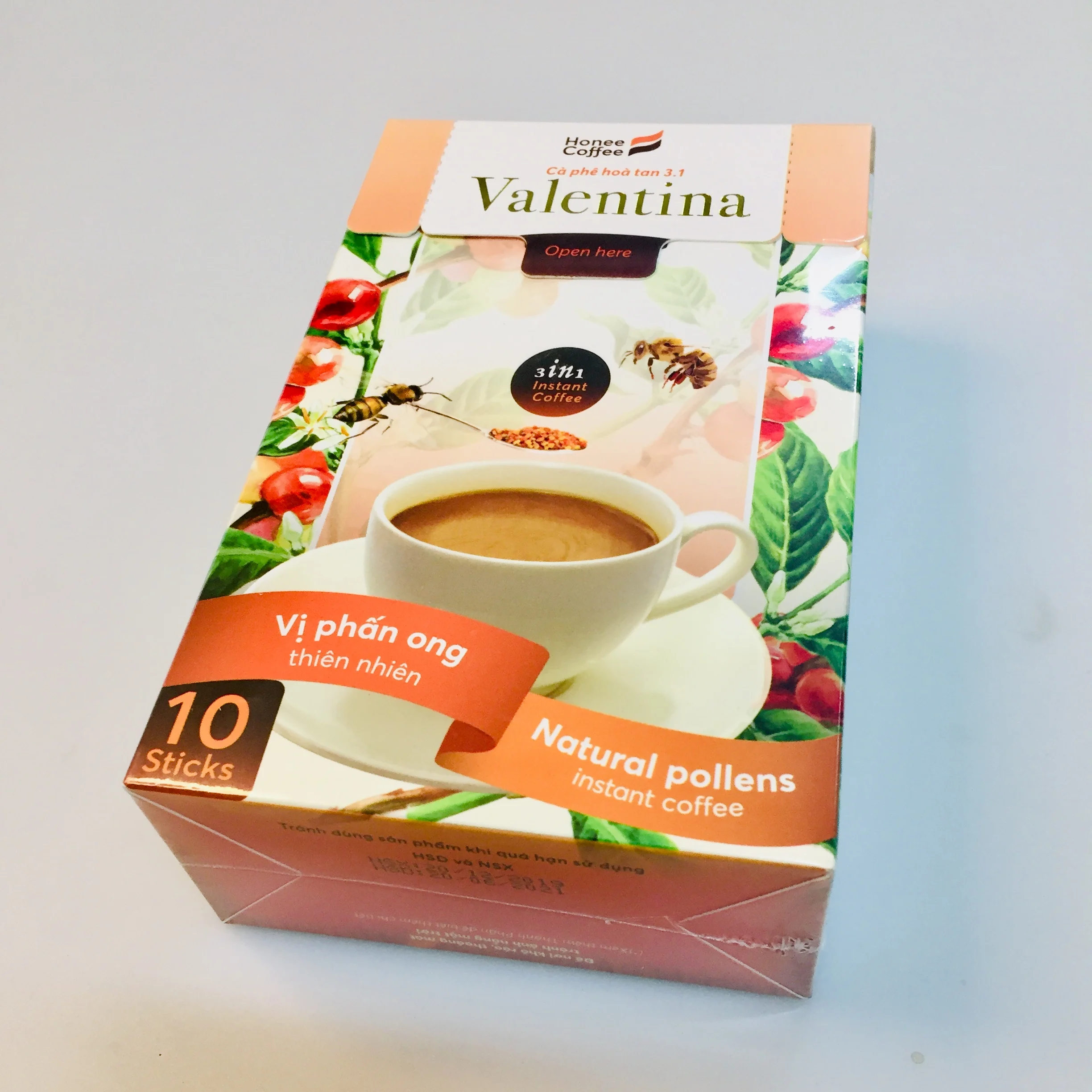 Valentina coffee instant mix 3 in 1 with natural bee pollen and non dairy creamer Honee Coffee brand