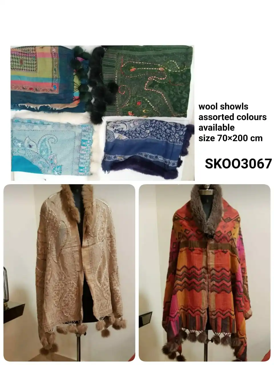 Lady Custom Merino Cashmere Wool Shawl Cape Poncho with Real Fox Fur Collar Winter Handmade Wholesale 100% Wool Poncho Women