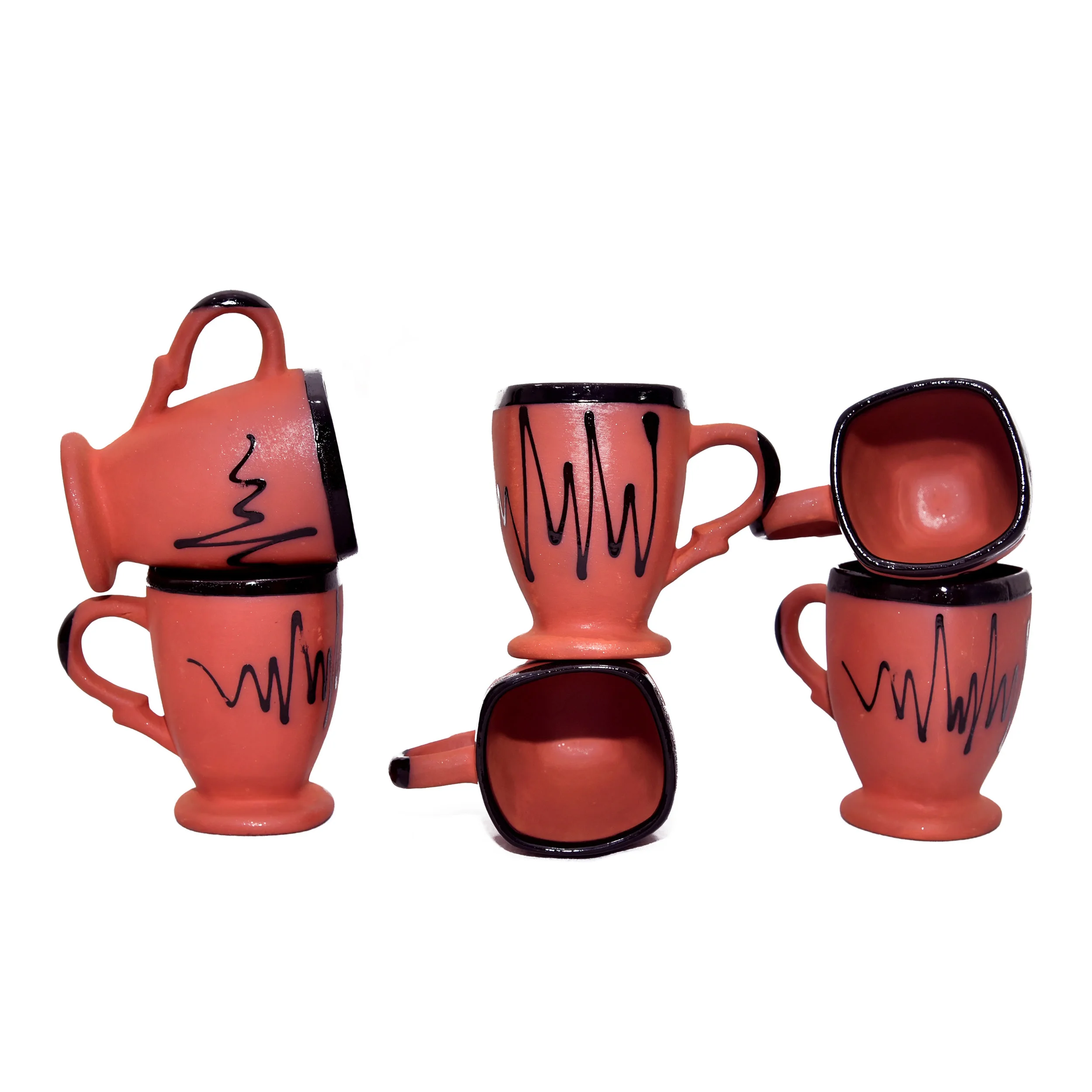 indian clay bed tea set 2 cups  terracotta clay glazed organic tea cup tray set wholesale quality terracotta tea set