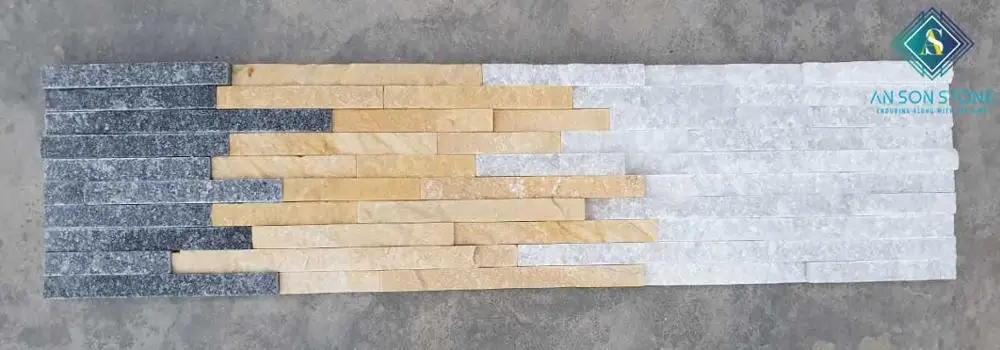  Natural color quartz BLACK MIXED WHITE AND YELLOW stone wall panel from VietNam Stone